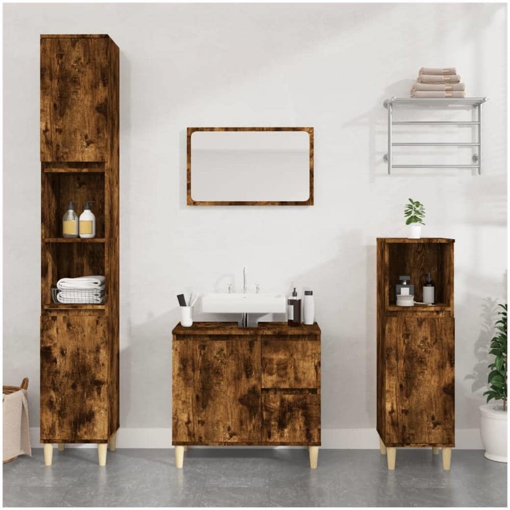 Armadietto Bagno Rovere Fumo 30x30x190 Cm In Legno Multistrato - Foto 1