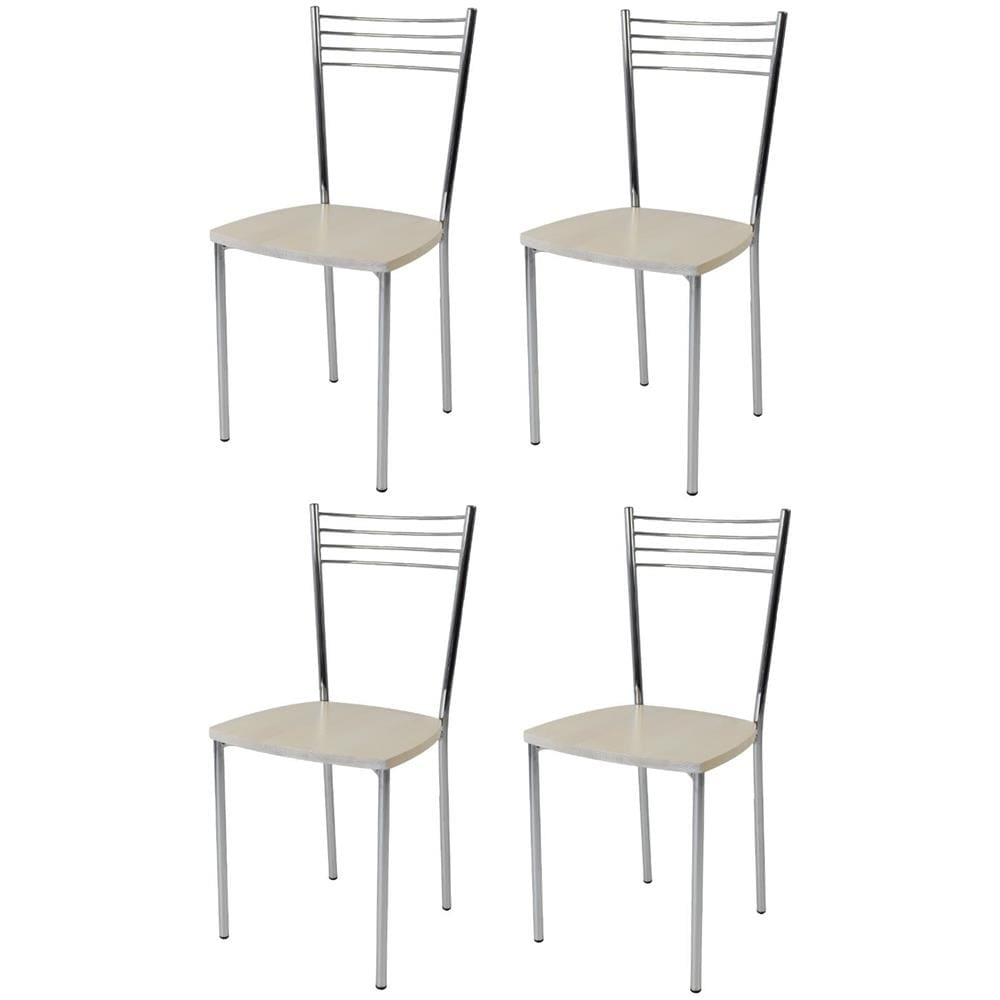 Set 4 Sedie modello Elena per cucina bar e sala da pranzo, robusta struttura in acciaio cromato, seduta in legno anilina bianca - Foto 1