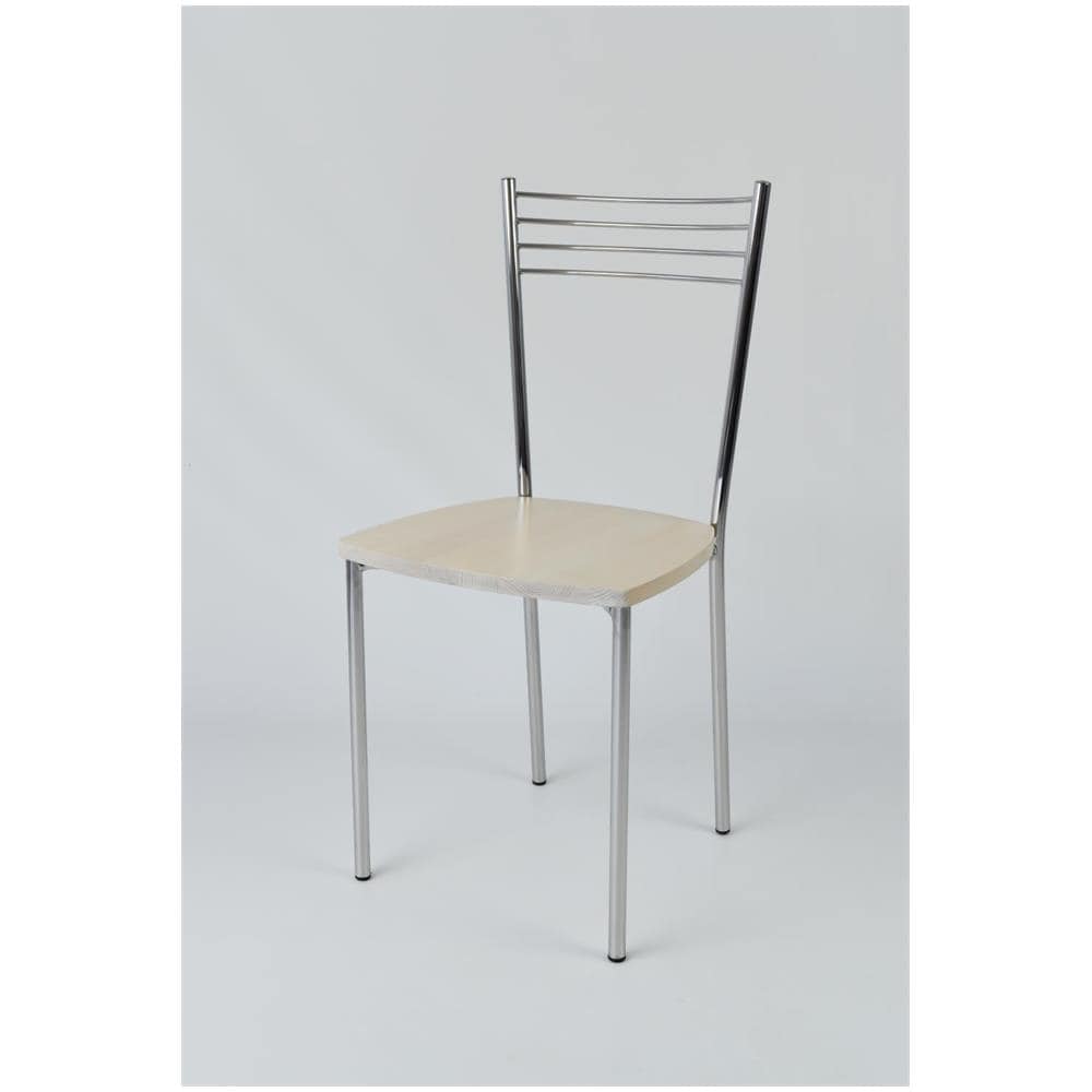 Set 4 Sedie modello Elena per cucina bar e sala da pranzo, robusta struttura in acciaio cromato, seduta in legno anilina bianca - Foto 2