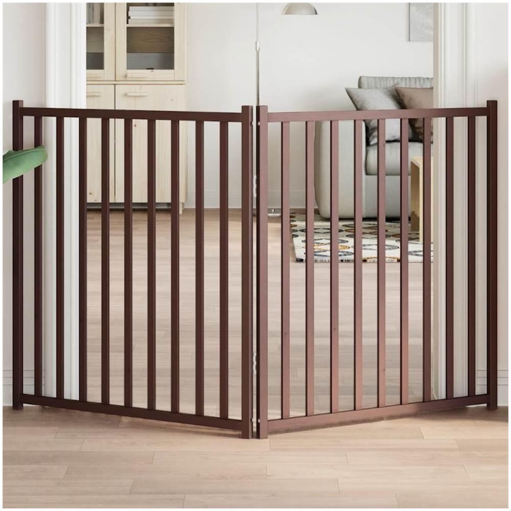 Cancello Cani Pieghevole 2Pannelli Marrone 160cm Massello Abete - Foto 2