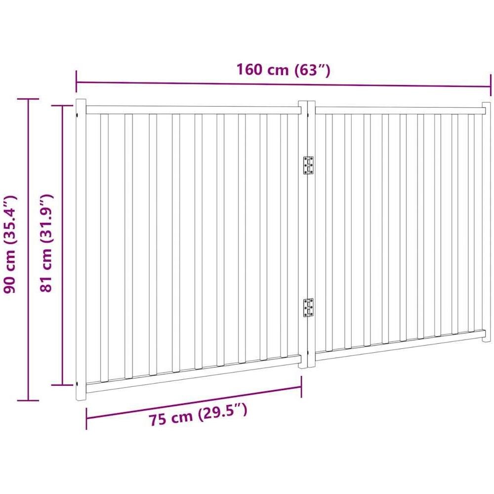 Cancello Cani Pieghevole 2Pannelli Marrone 160cm Massello Abete - Foto 9