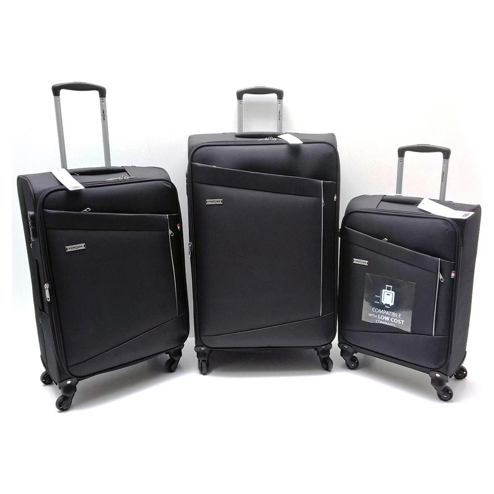 Set 3 Valigie Trolley 4 Ruote Leggere In Tessuto Nero - Foto 1