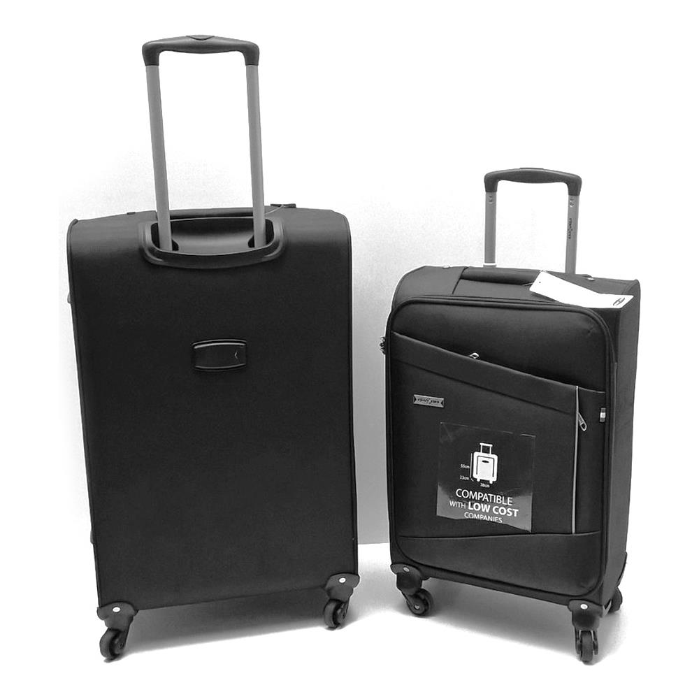 Set 3 Valigie Trolley 4 Ruote Leggere In Tessuto Nero - Foto 3