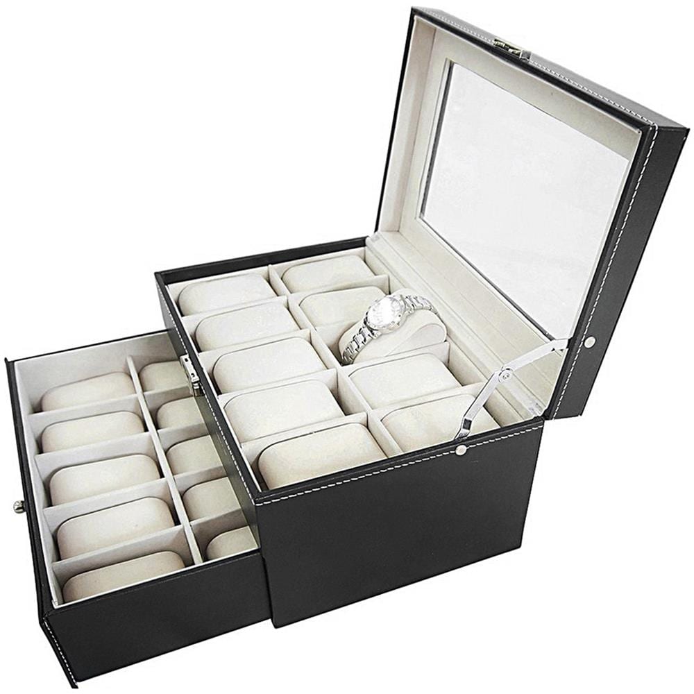 Porta Prologi, Porta Bracciali, 20 Orologi Con Cassetto Ed Espositore, Nero / beige, Dimensione: 28,5 X 20,5 X 15 Cm - Foto 2