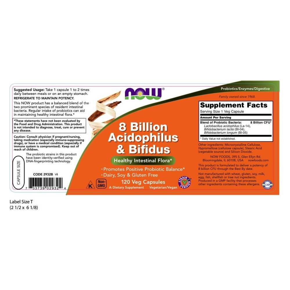8 Billion Acidophilus & Bifidus 120 Vcaps Capsule - Probiotico - Foto 3