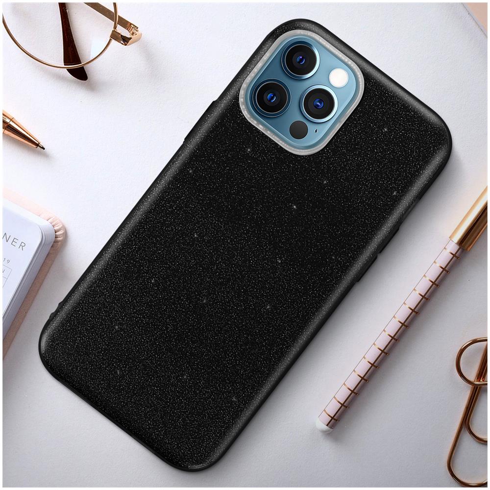 Cover Semirigida Iphone 12 / 12 Pro In Silicone Con Paillettes Rimovibili Nero - Foto 2
