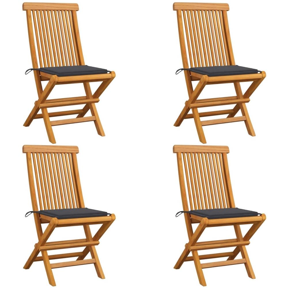 Sedie da Giardino con Cuscini Antracite 4 pz Massello di Teak - Foto 1