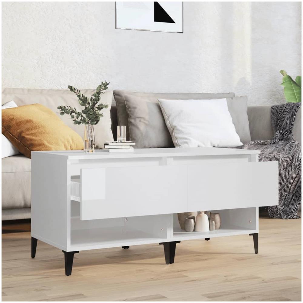 Tavolini 2pz Bianco Lucido 50x46x50 Cm In Legno Multistrato - Foto 3