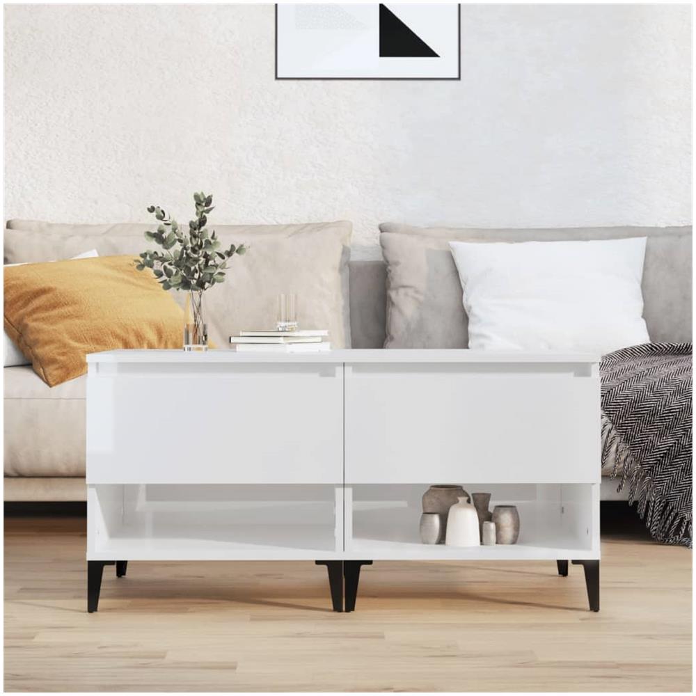 Tavolini 2pz Bianco Lucido 50x46x50 Cm In Legno Multistrato - Foto 1