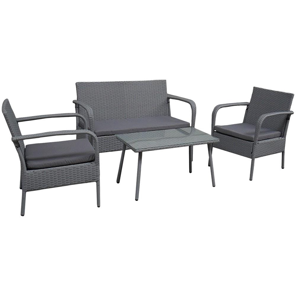 Set Di Mobili Da Giardino Lipari In Resina Intrecciata Grigia - Cuscini Grigi - Foto 2