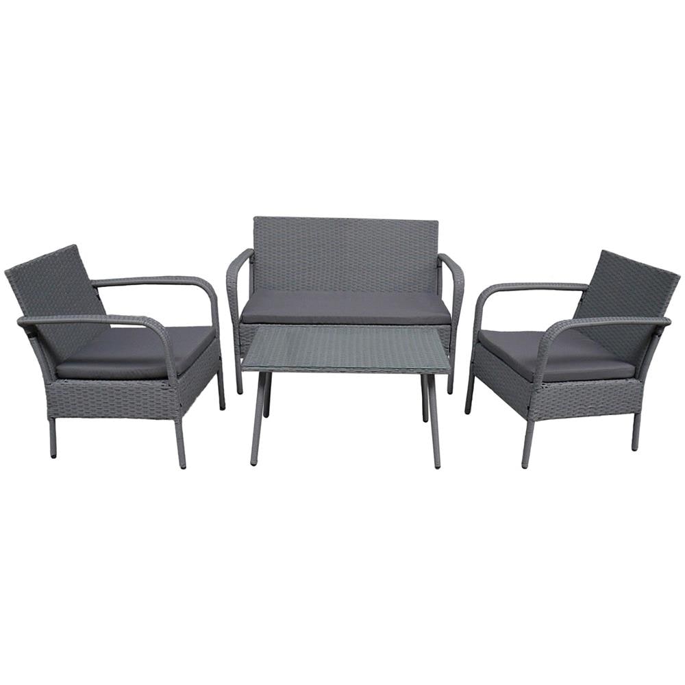 Set Di Mobili Da Giardino Lipari In Resina Intrecciata Grigia - Cuscini Grigi - Foto 1