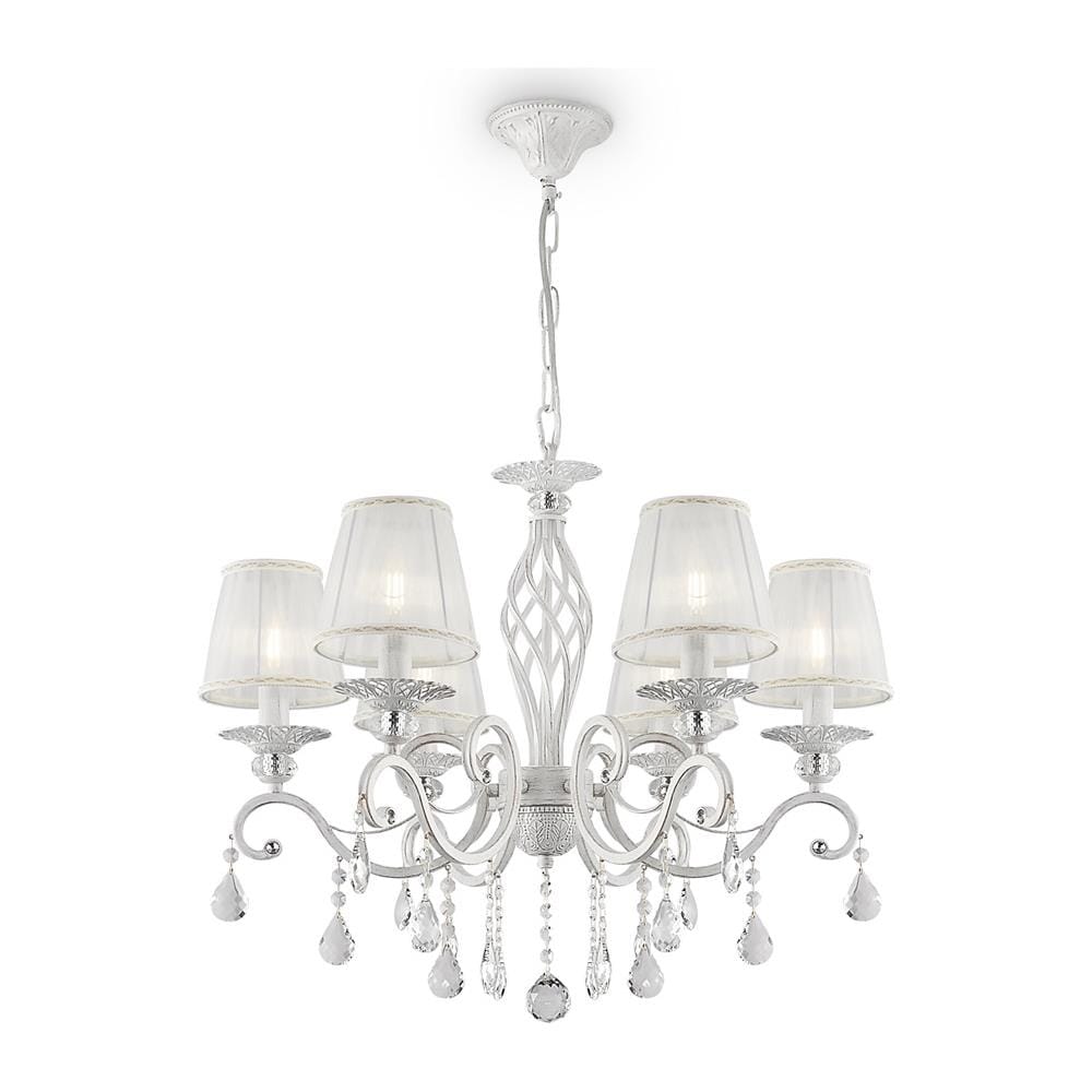 Lampadario Shabby Chic Grace Metallo Bianco 6 Luci Diffusori Pvc Bianco - Foto 1