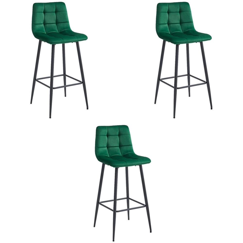Sgabelli da bar TEOTO in velluto verde scuro con gambe in acciaio nero x3 - Foto 1