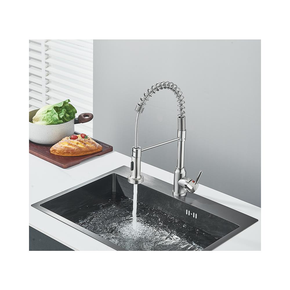 Rubinetto per lavello da cucina, Blackswan, tipo M367, modello nichelato, con doccia mobile e 2 modalità, misura 41 cm - Foto 4