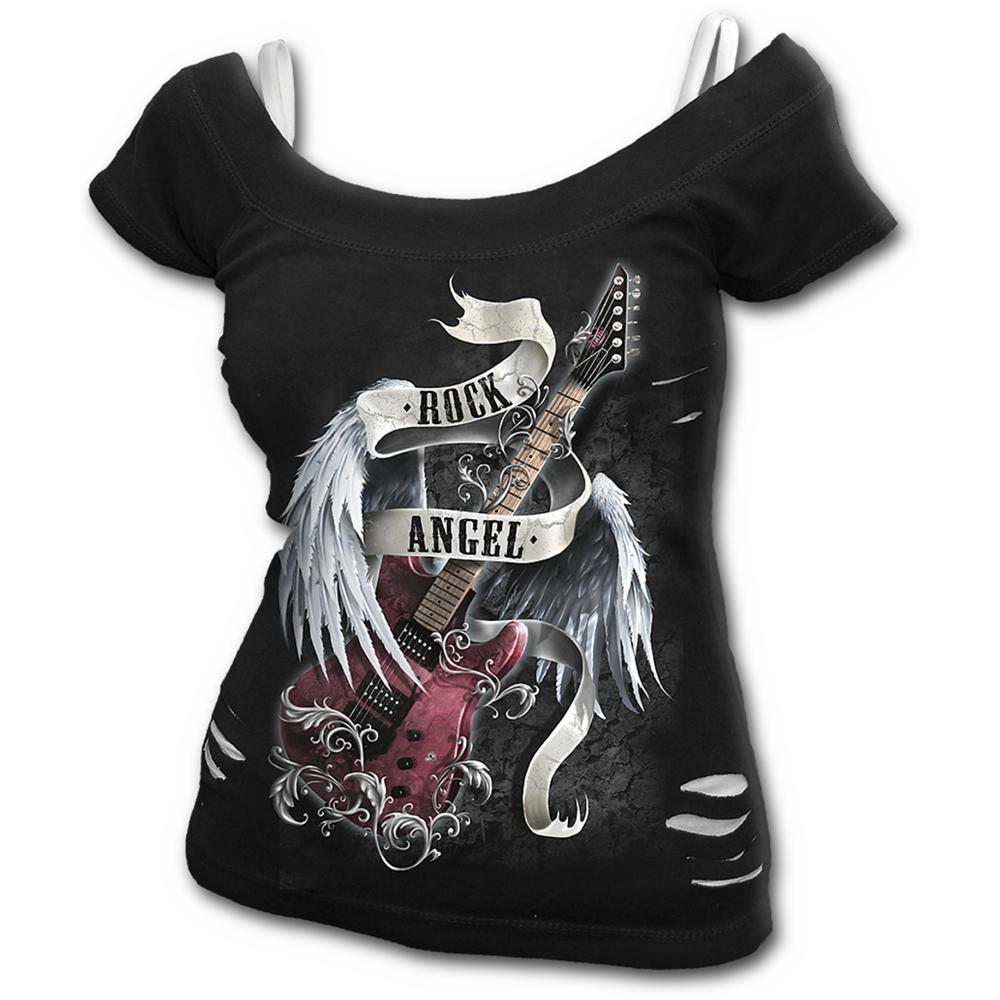Spiral - Rock Angel - 2in1 White Ripped Top Black (Top Donna Tg. 2XL) - Foto 1