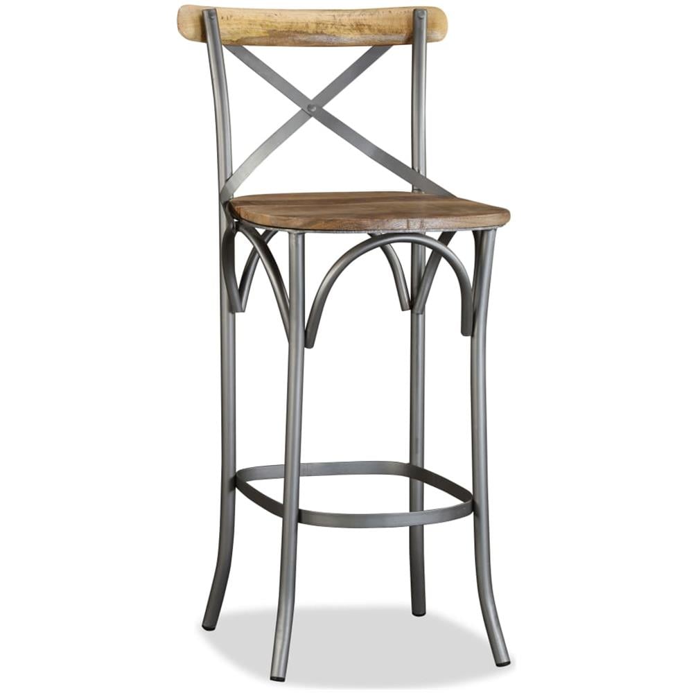 Sgabello Da Bar In Legno Di Mango Massello Schienale In Acciaio - Foto 7