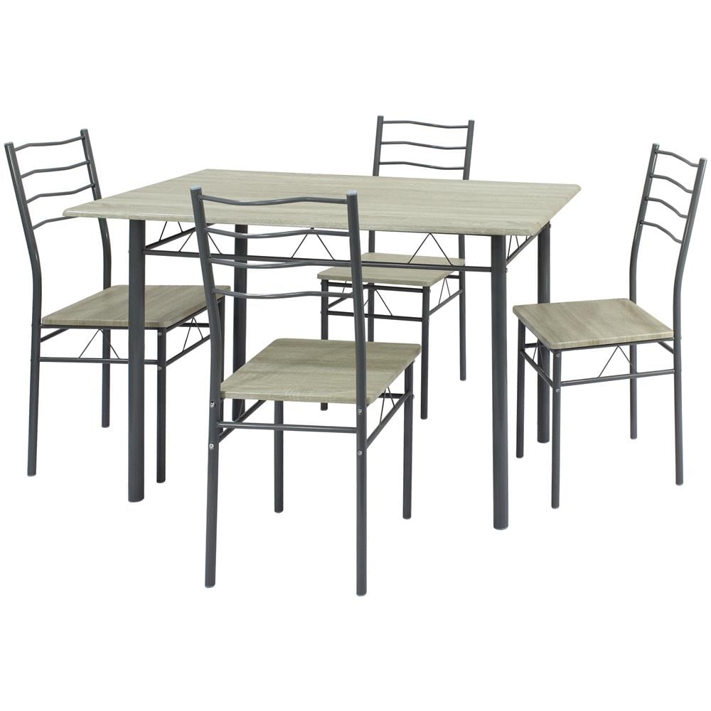 Tabella 4 Insieme E Sedie Per Pranzo Lima Rovere / Grigio, Tavolo 110 Centimetri X 70 Cm X 76 Cm, Struttura Metallica - Foto 1