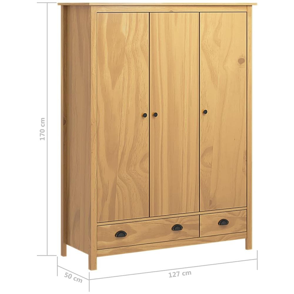 Armadio a 3 Ante Hill 127x50x170cm Legno Massello di Pino - Foto 7