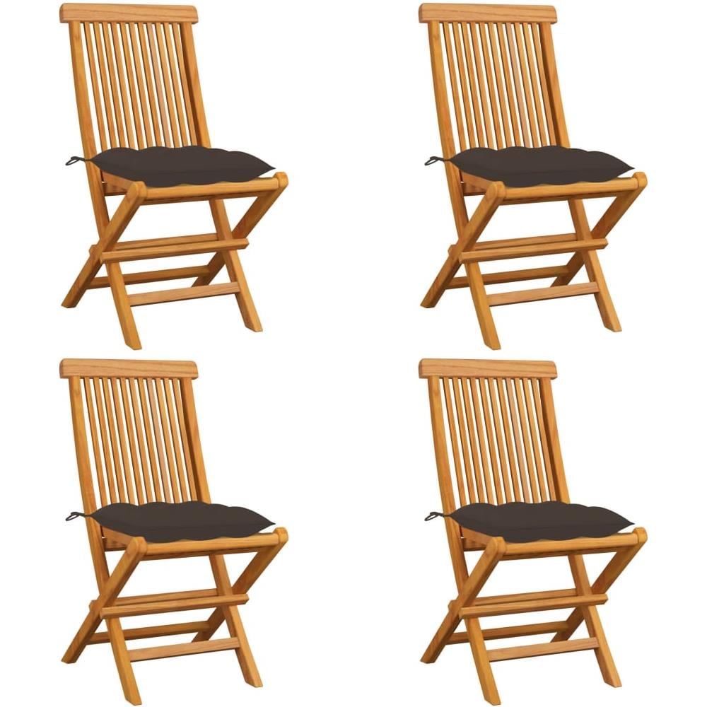 Sedie da Giardino e Cuscini Grigio Talpa 4 pz Massello di Teak - Foto 1