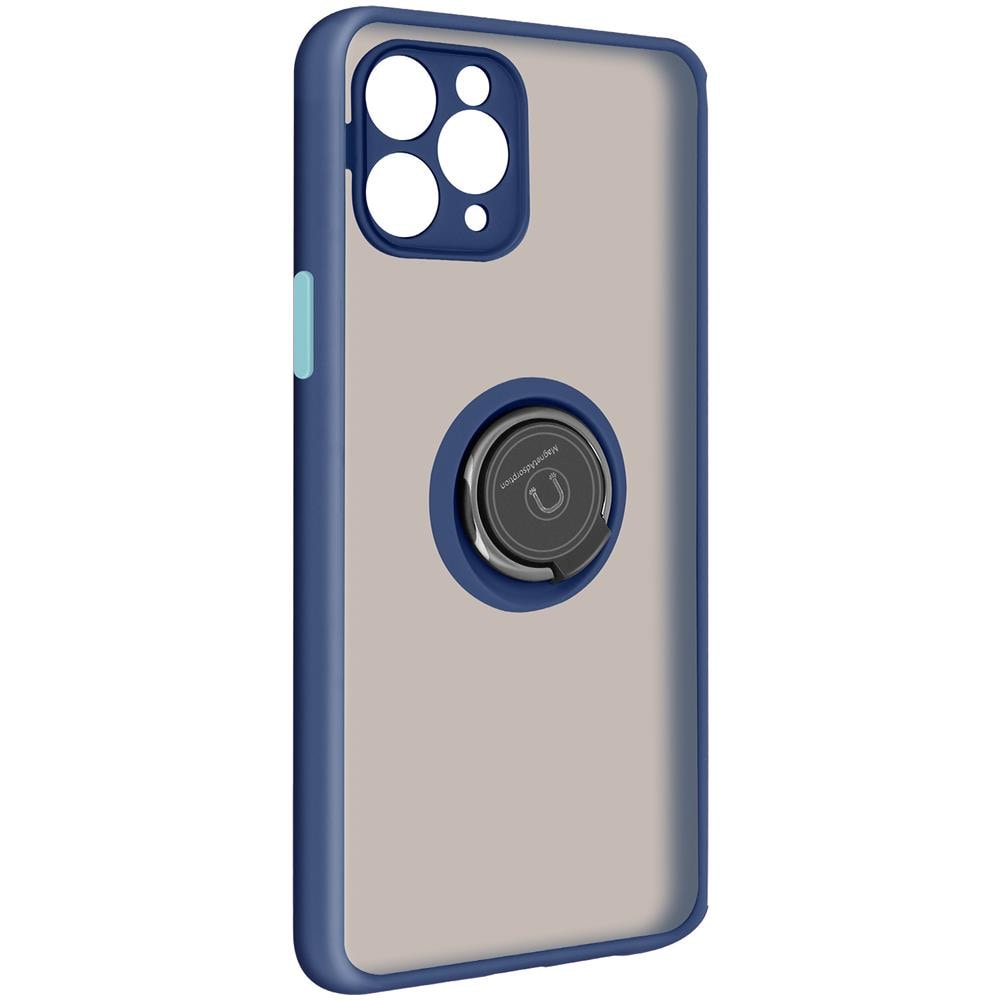 Cover Iphone 11 Pro Bimateriale Anello Supporto Metallico Blu - Foto 2