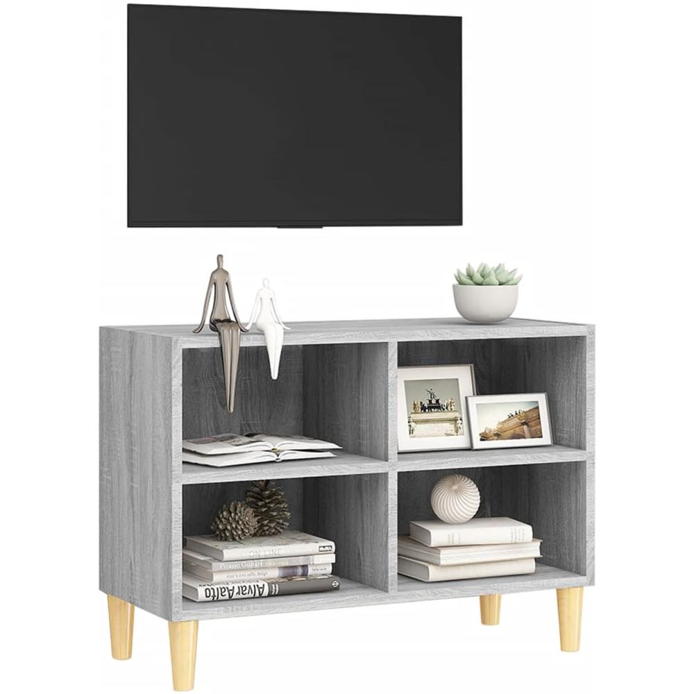 Mobile Tv Gambe In Legno Massello Grigio Sonoma 69,5x30x50 Cm - Foto 3