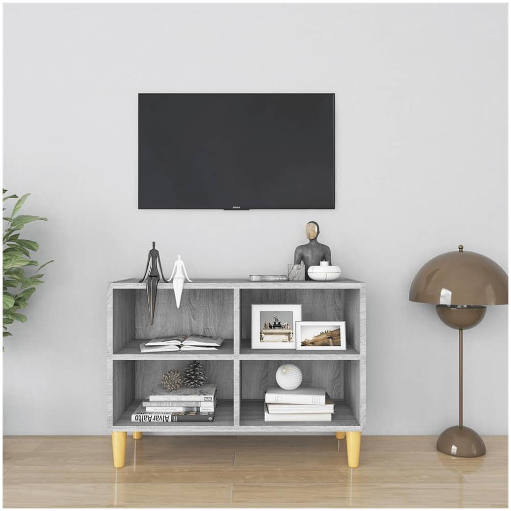 Mobile Tv Gambe In Legno Massello Grigio Sonoma 69,5x30x50 Cm - Foto 1