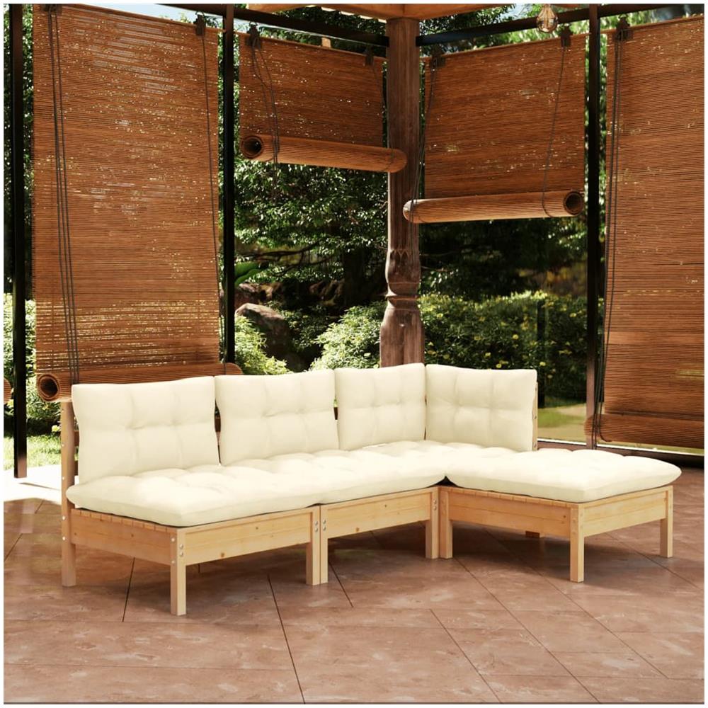 Set Divani da Giardino 4 pz con Cuscini Crema in Massello di Pino - Foto 1