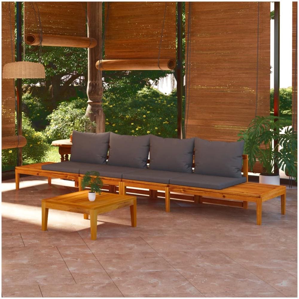 Panche Da Giardino Con Cuscini Grigio Scuro 2pz Legno Di Acacia - Foto 1