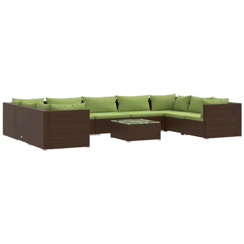 Set Divani Da Giardino 10 Pz Con Cuscini In Polyrattan Marrone - Foto 1