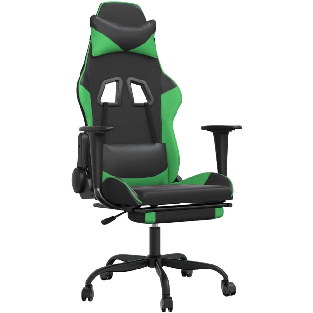 Sedia da Gaming Massaggio Poggiapiedi Nero e Verde Similpelle - Foto 2