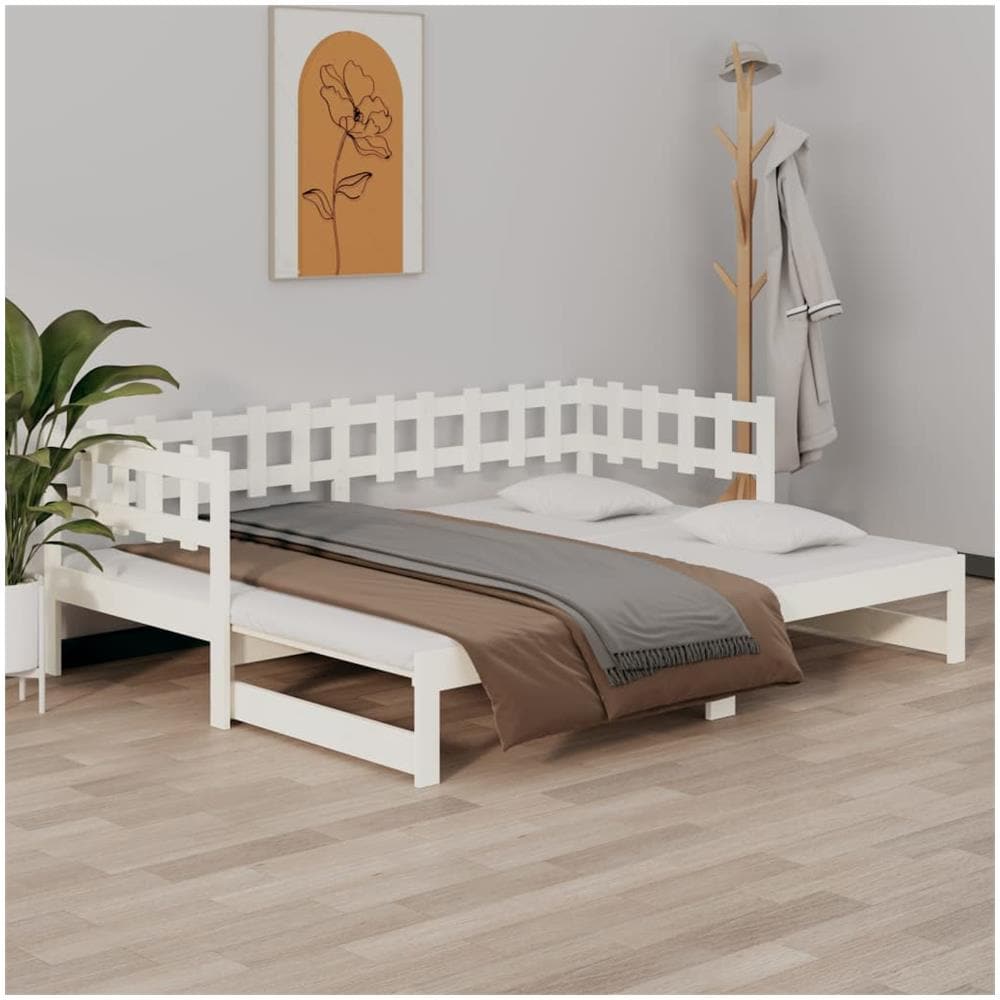 Dormeuse Estraibile Bianca 2x (90x200) Cm Legno Massello Di Pino - Foto 1