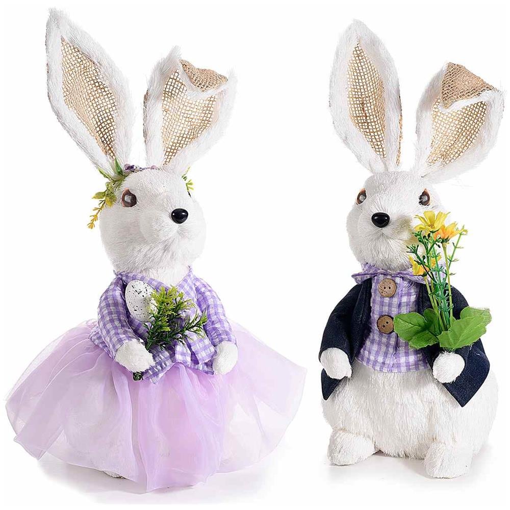 Coppia Di Conigli Pasquali In Fibra Naturale Decorazioni Per Casa E Negozi Idea Regalo Pasqua Set Da 2 - Foto 1