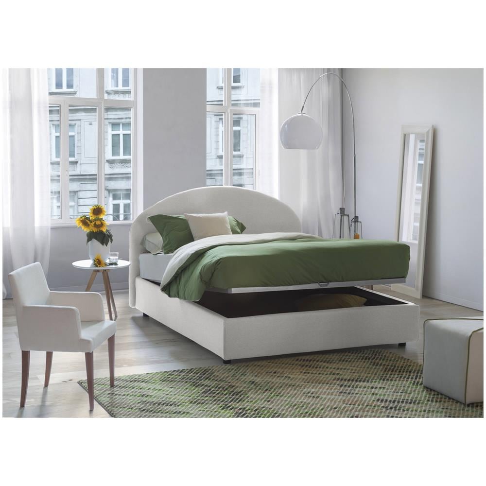 Letto Matrimoniale Giulia, Letto Contenitore Con Rivestimento In Tessuto, 100% Made In Italy, Apertura Frontale, Adatto Per Materasso Cm 160x200, Bianco - Foto 4