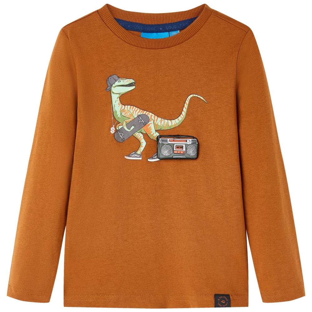 Maglietta Da Bambino A Maniche Lunghe Con Stampa Dinosauro Cognac 104 - Foto 1