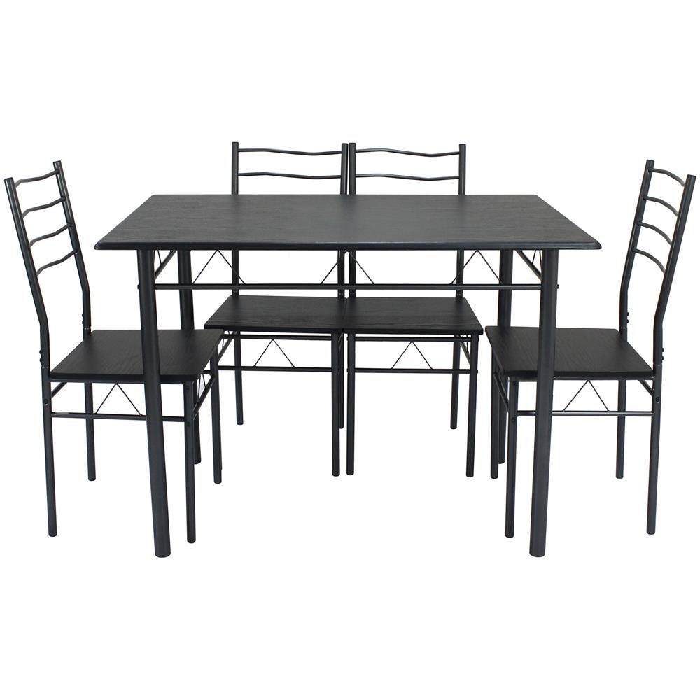 Set Tavolo Con 4 Sedie Per Pranzo Lima Nero / Grigio, Tavolo 110 Centimetri X 70 Cm X 76 Cm, Struttura Metallica - Foto 1