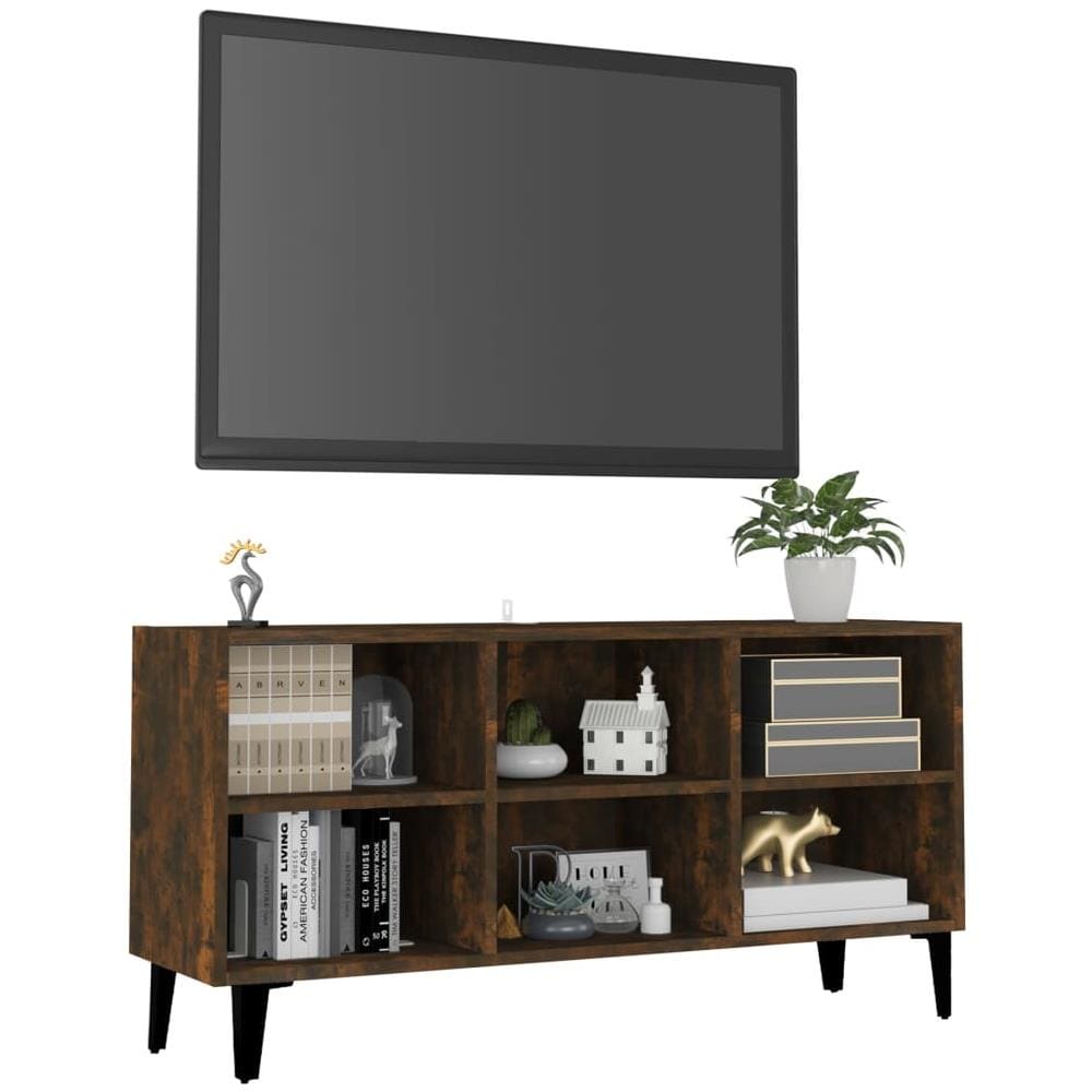 Mobile TV con Gambe in Metallo Rovere Fumo 103,5x30x50 cm - Foto 3