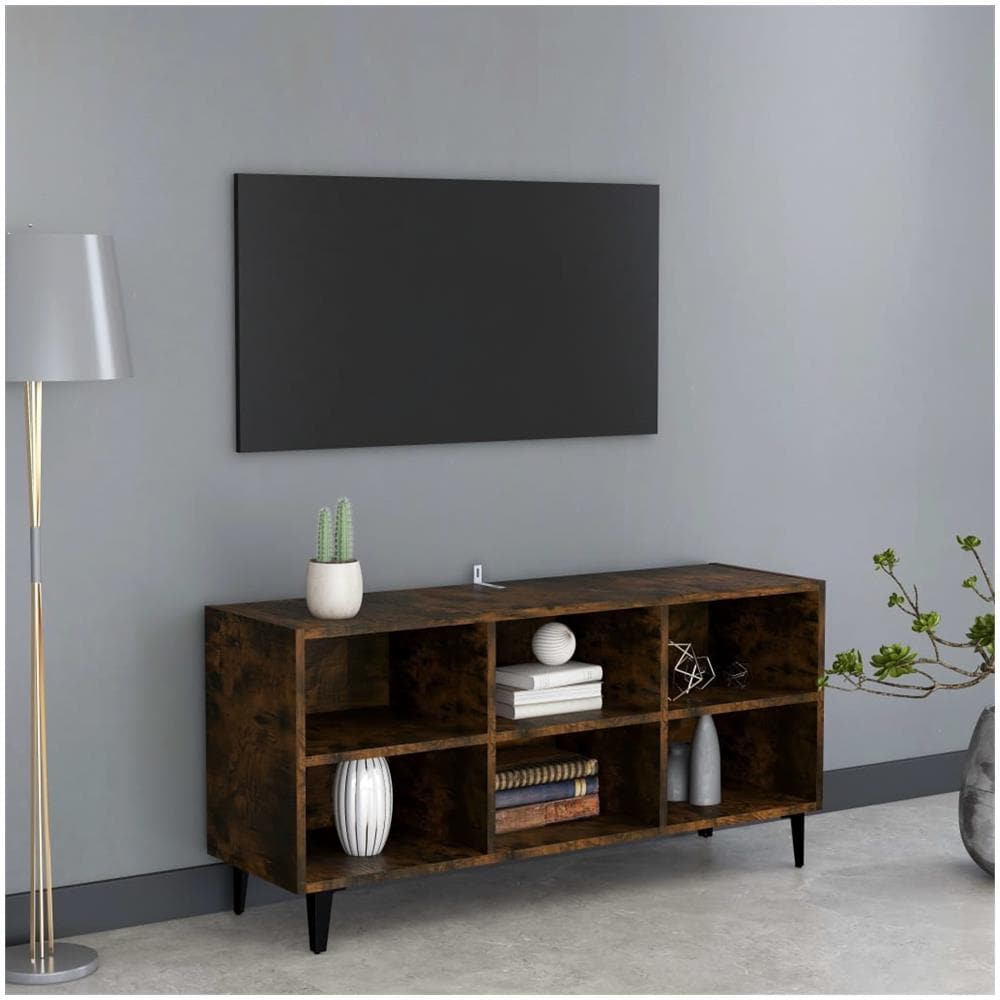 Mobile TV con Gambe in Metallo Rovere Fumo 103,5x30x50 cm - Foto 1