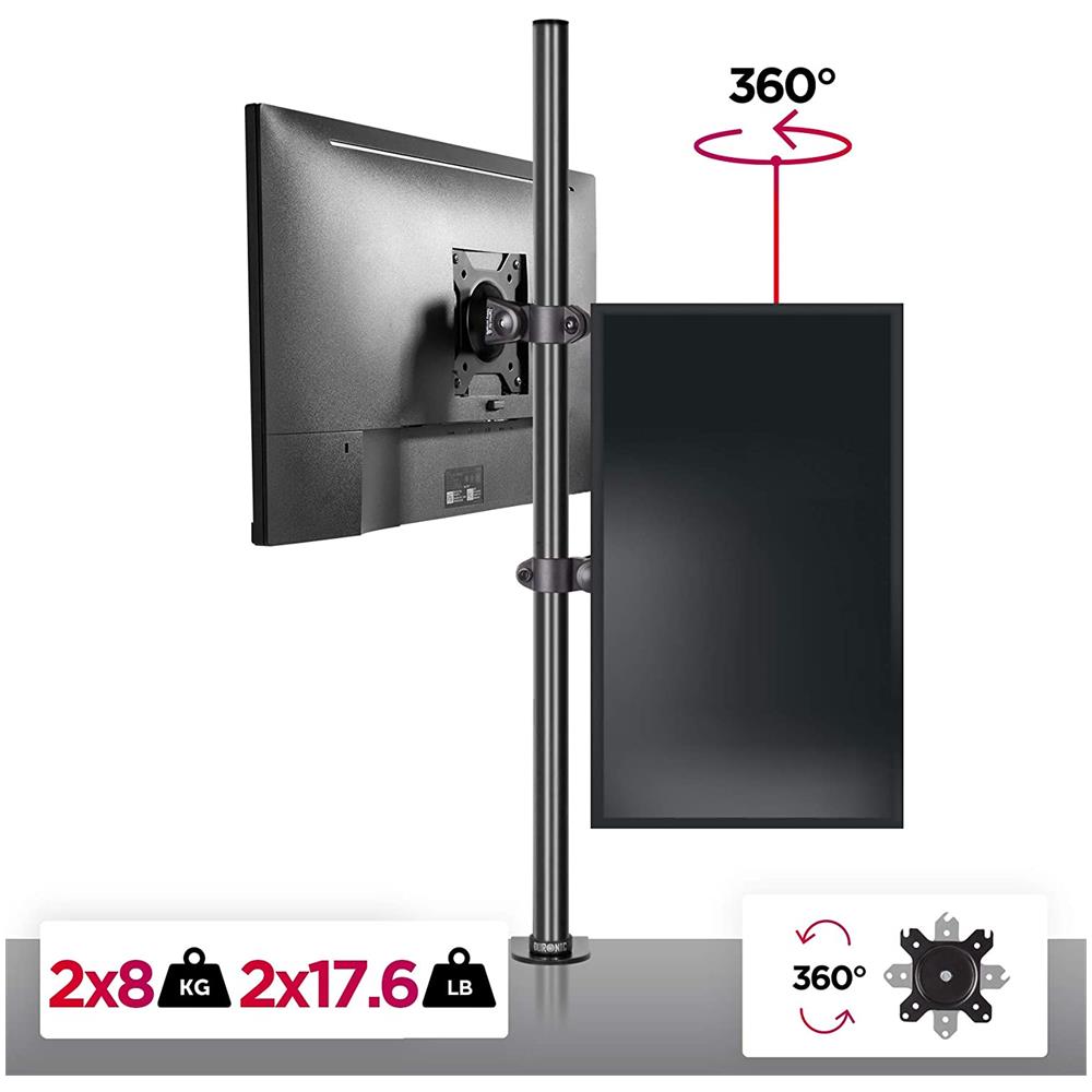Supporto per Monitor DM15V2 Doppio Schermo da13-32" Altezza Regolabile, Inclinabile, Ruotabile Colore Nero - Foto 2