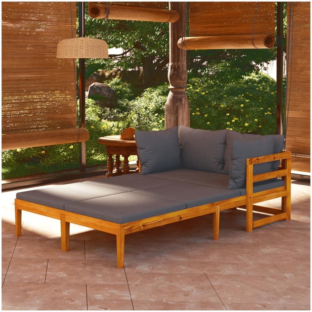 Lettini Prendisole Con Cuscini Grigio Scuro 2 Pz Legno D'acacia - Foto 1