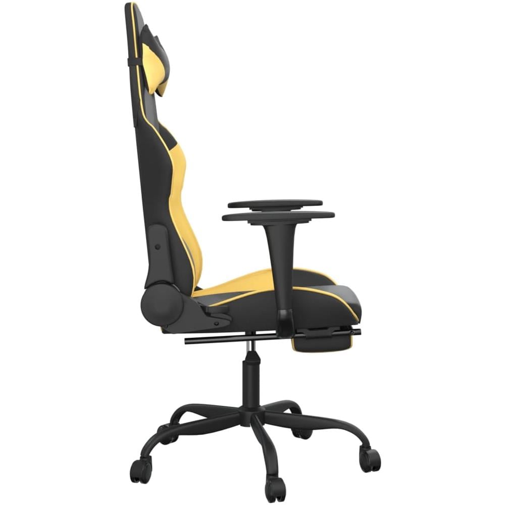 Sedia da Gaming Massaggiante Poggiapiedi Nero e Oro Similpelle - Foto 11