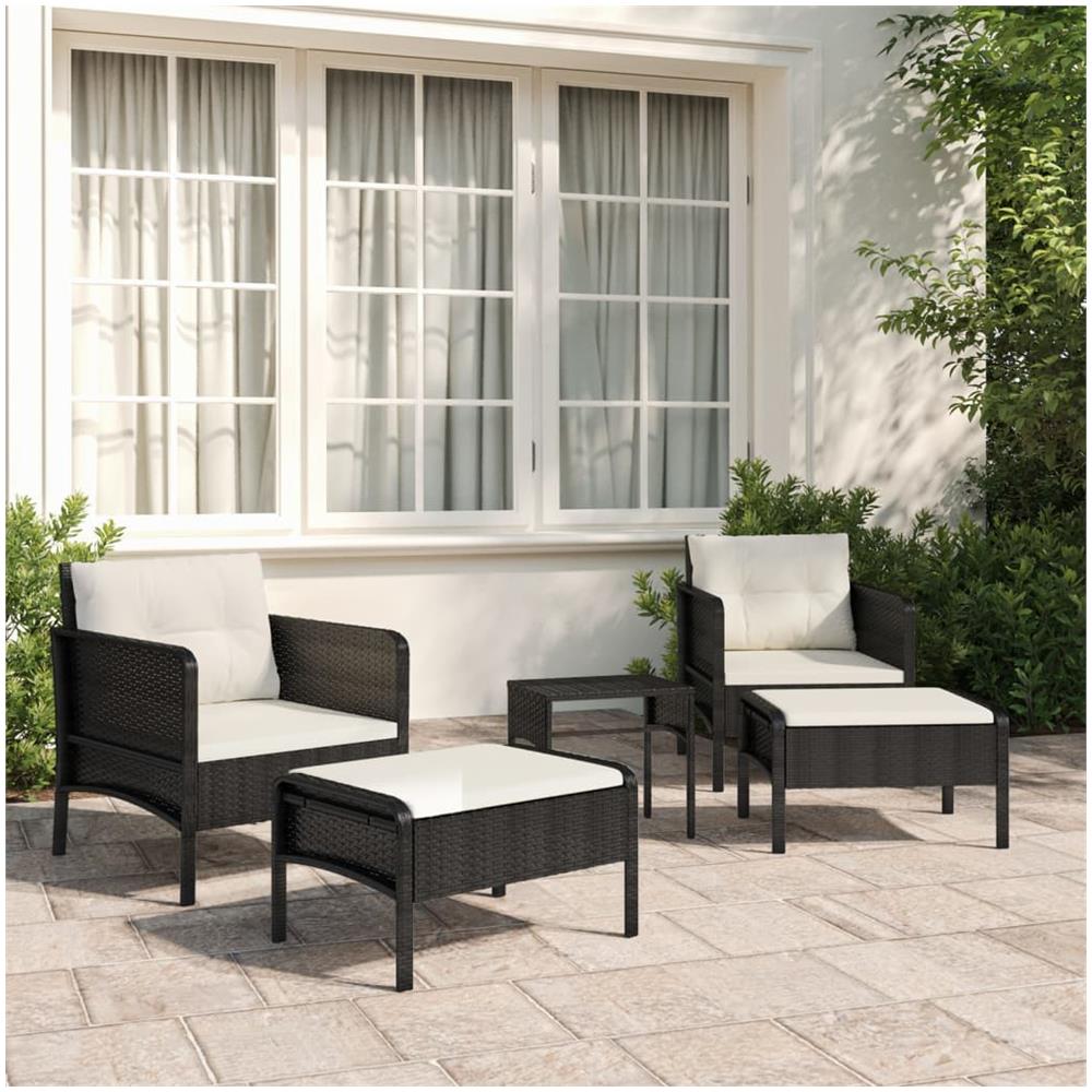Set Divani Da Giardino 5 Pz Con Cuscini Nero In Polyrattan - Foto 1