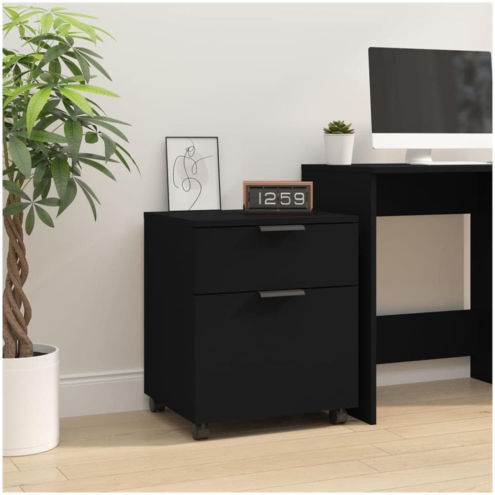 Schedario Con Ruote Nero 45x38x54 Cm In Legno Multistrato - Foto 1