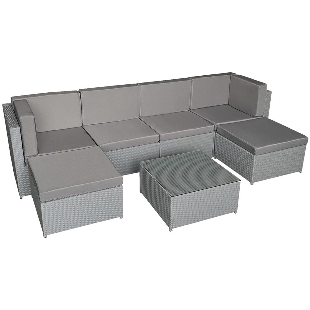 Bonifacioset Di Mobili Da Giardino In Resina Intrecciata Grigia 6 Posti - Cuscino Grigio - Foto 1