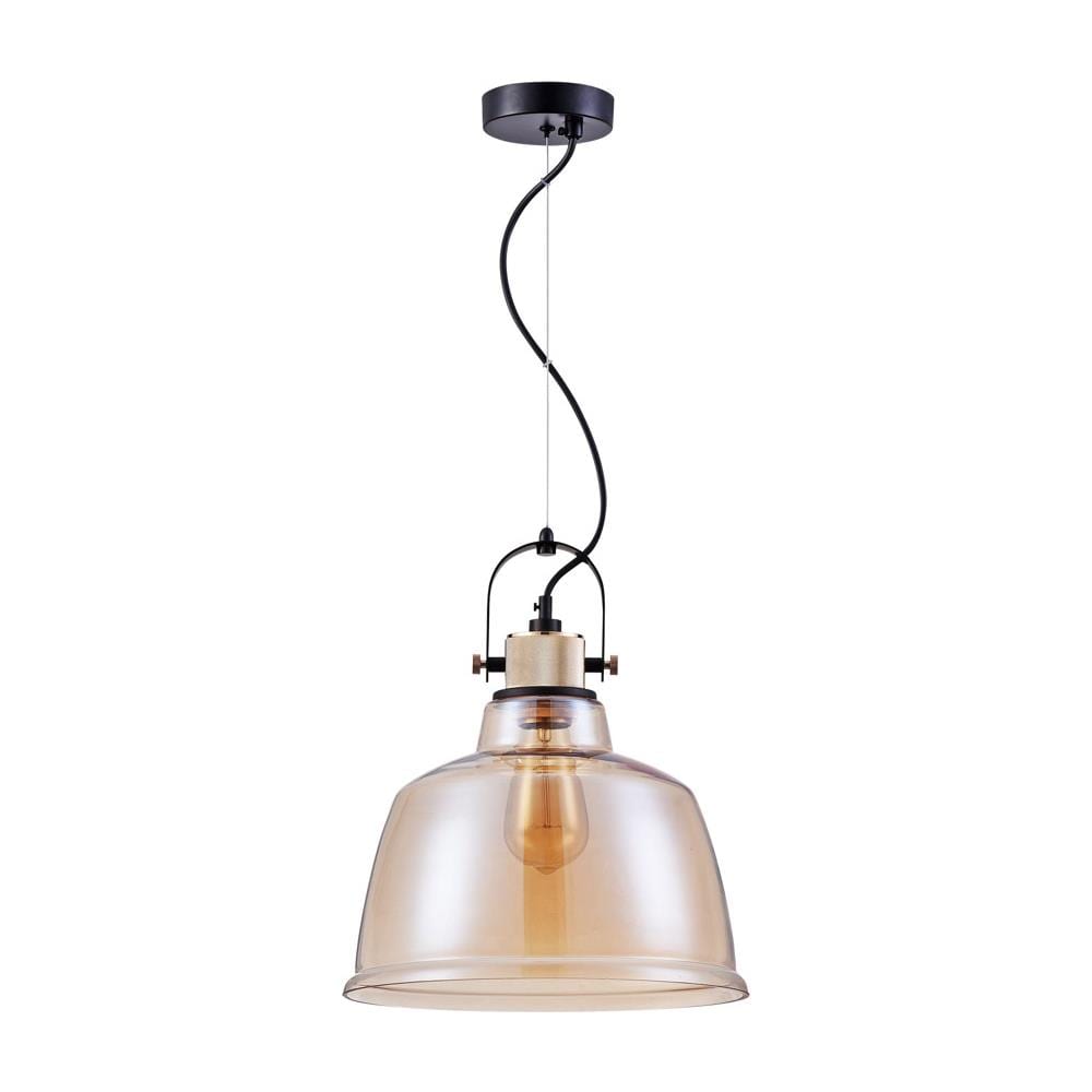 Lampadaro Vintage Irving Metallo Nero 1 Luce Vetro Diffusori Vetro Ambra - Foto 1