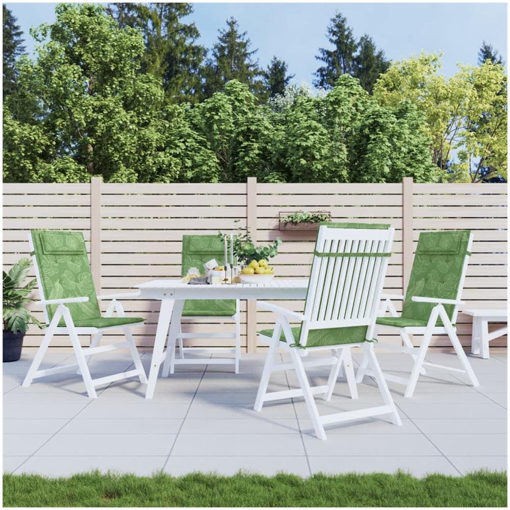 Cuscini Sedia Schienale Alto 4 Pz Motivo Foglie Tessuto Oxford - Foto 1