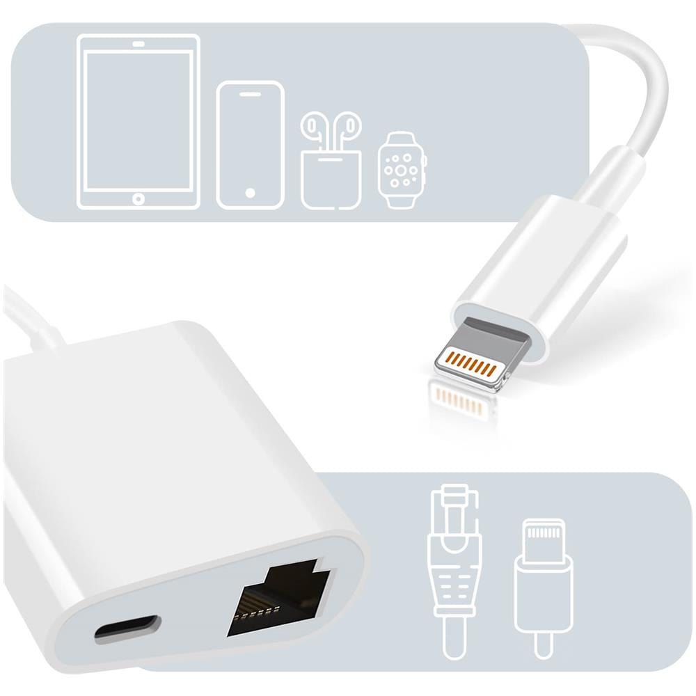 Adattatore Lightning A Ethernet + Lightning Carica E Connessione Internet Bianco - Foto 2