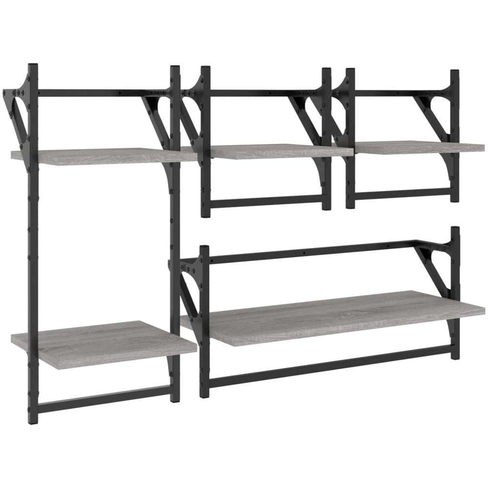 Set Mensole Parete Con Aste 4pz Grigio Sonoma Legno Multistrato - Foto 2