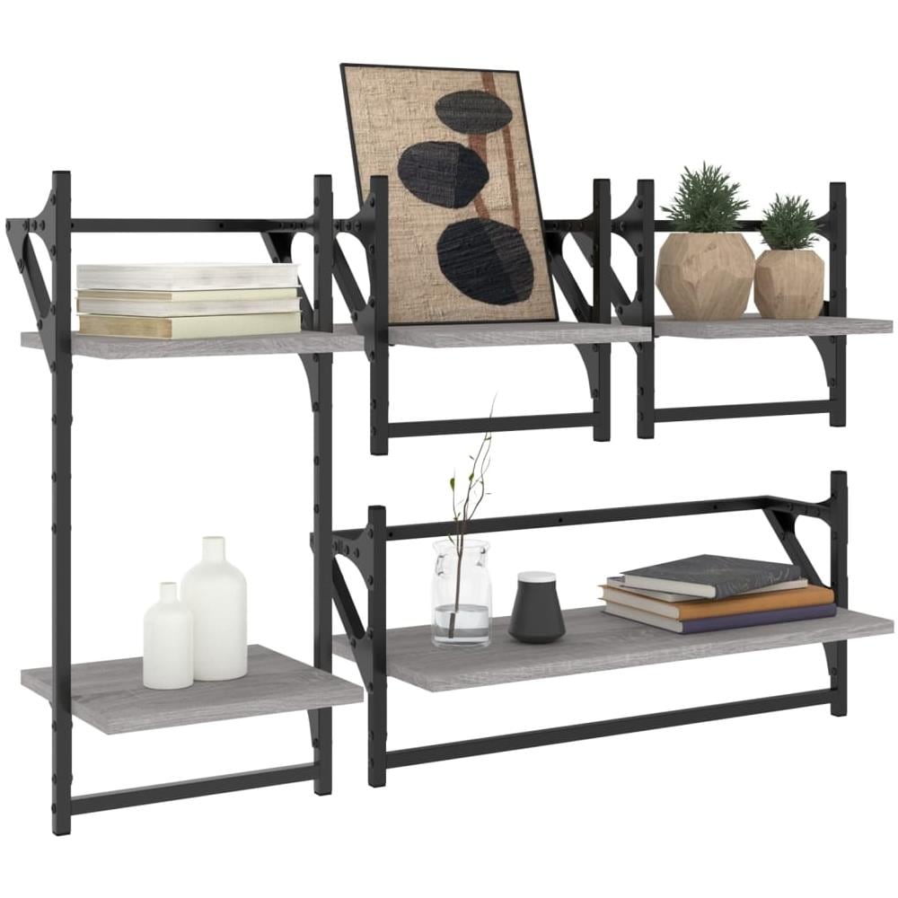 Set Mensole Parete Con Aste 4pz Grigio Sonoma Legno Multistrato - Foto 3