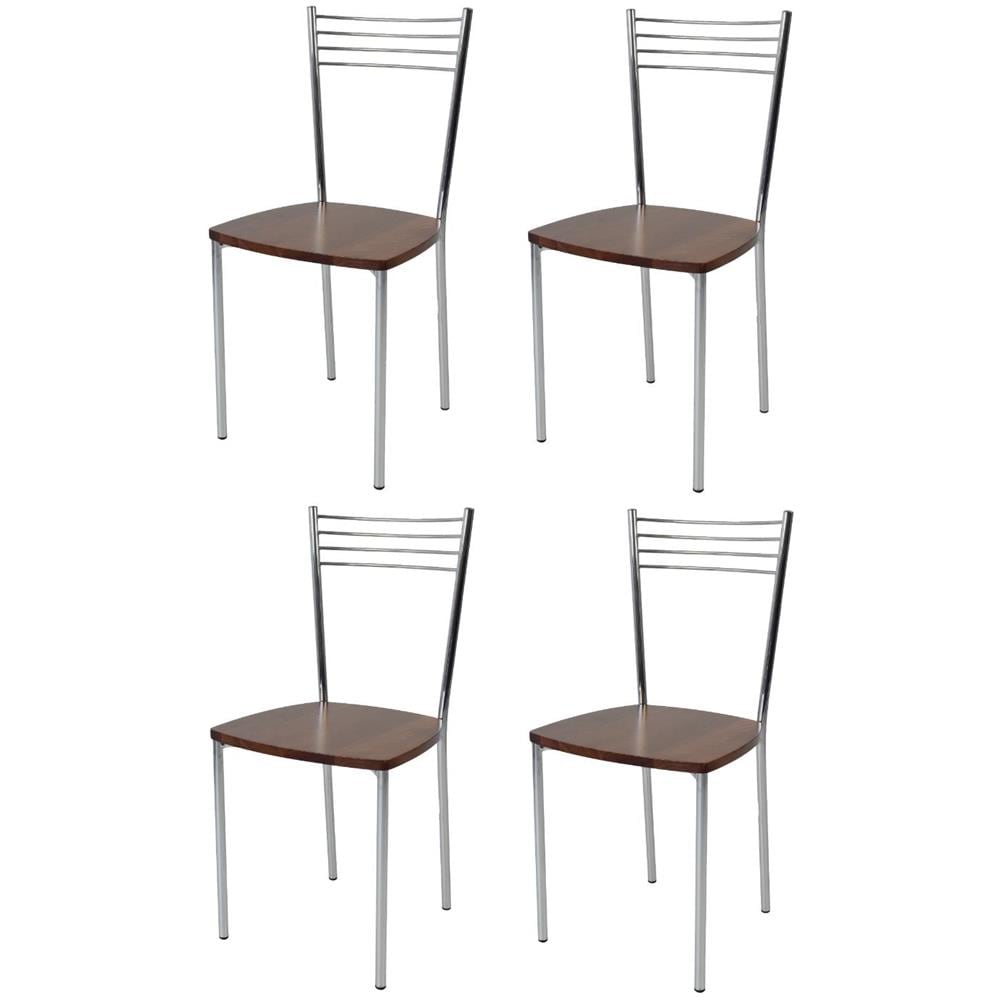Set 4 Sedie modello Elena per cucina bar e sala da pranzo, robusta struttura in acciaio cromato, seduta in legno color noce chiaro - Foto 1