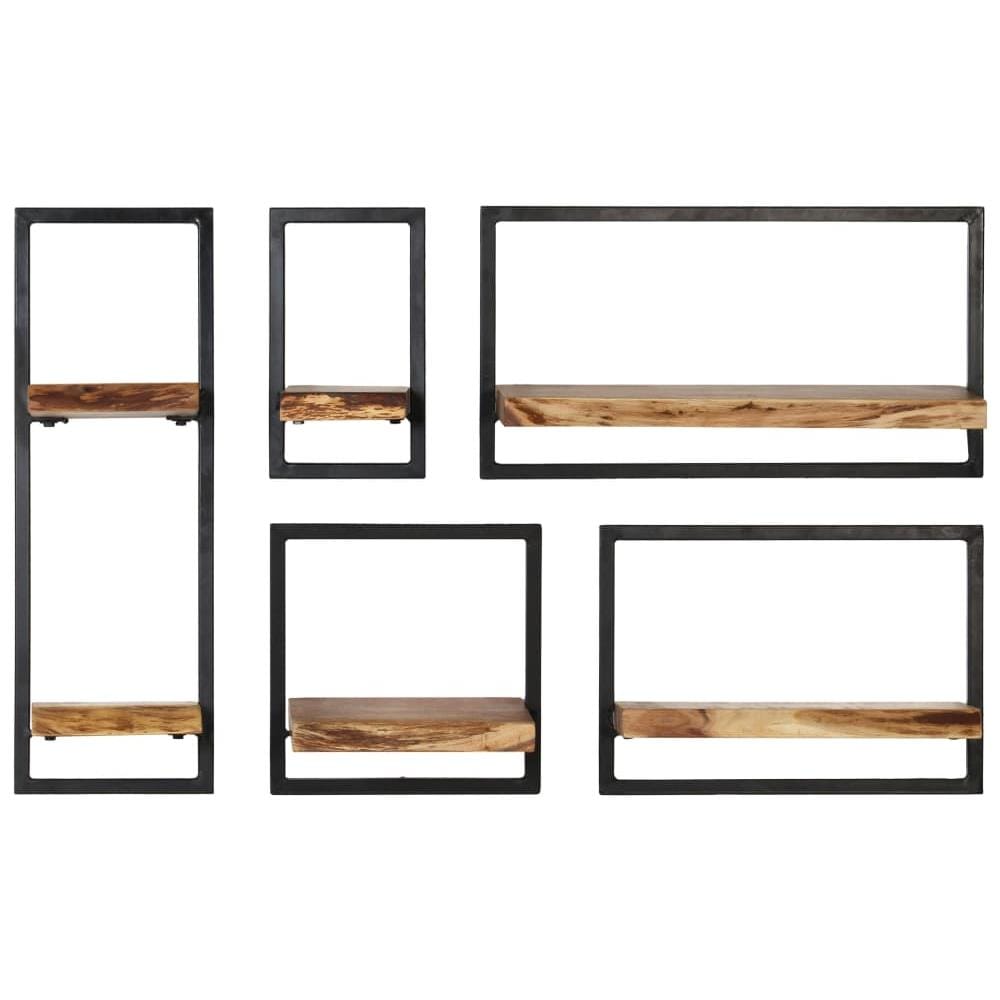 Set Di Mensole 5 Pz In Legno Massello Di Acacia E Acciaio - Foto 2